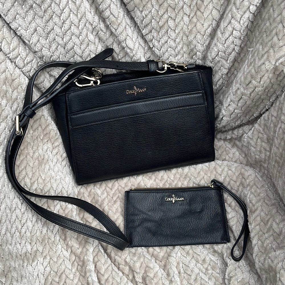 Matching Cole Haan Purse and Wristlet in Black Leather